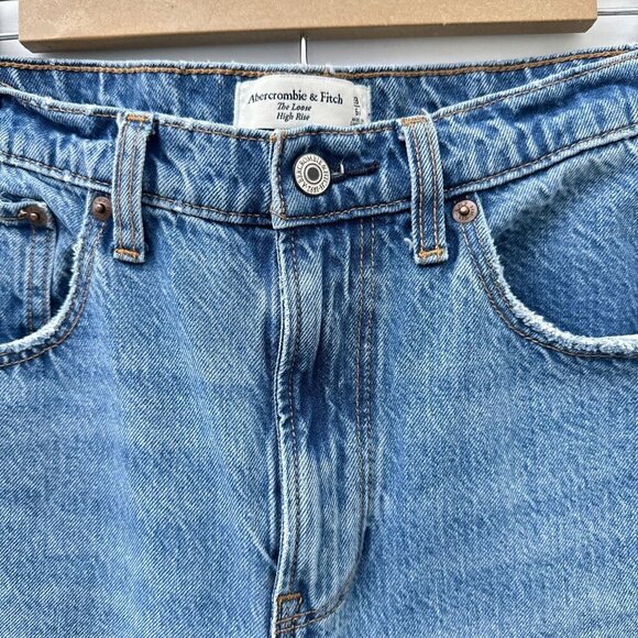 Abercrombie & Fitch The Loose High Rise Distressed Jeans Acid Wash Denim Women 2 - Picture 5 of 15